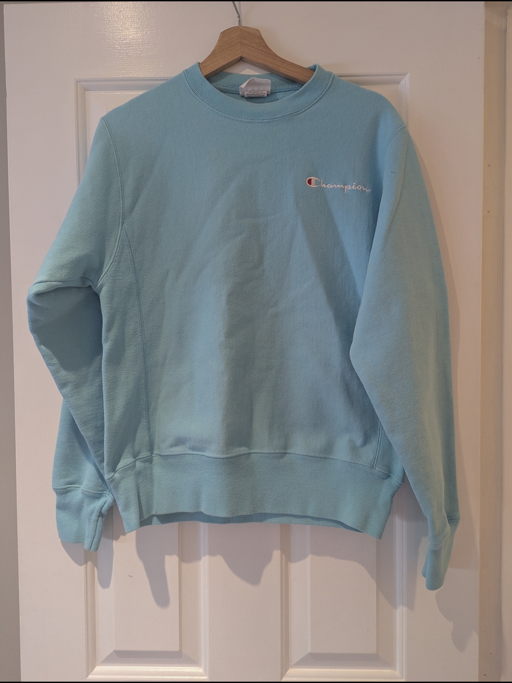 Y2K Champion Reverse Weave Turquoise Blue Crewneck Sweatshirt Small Soft Girl